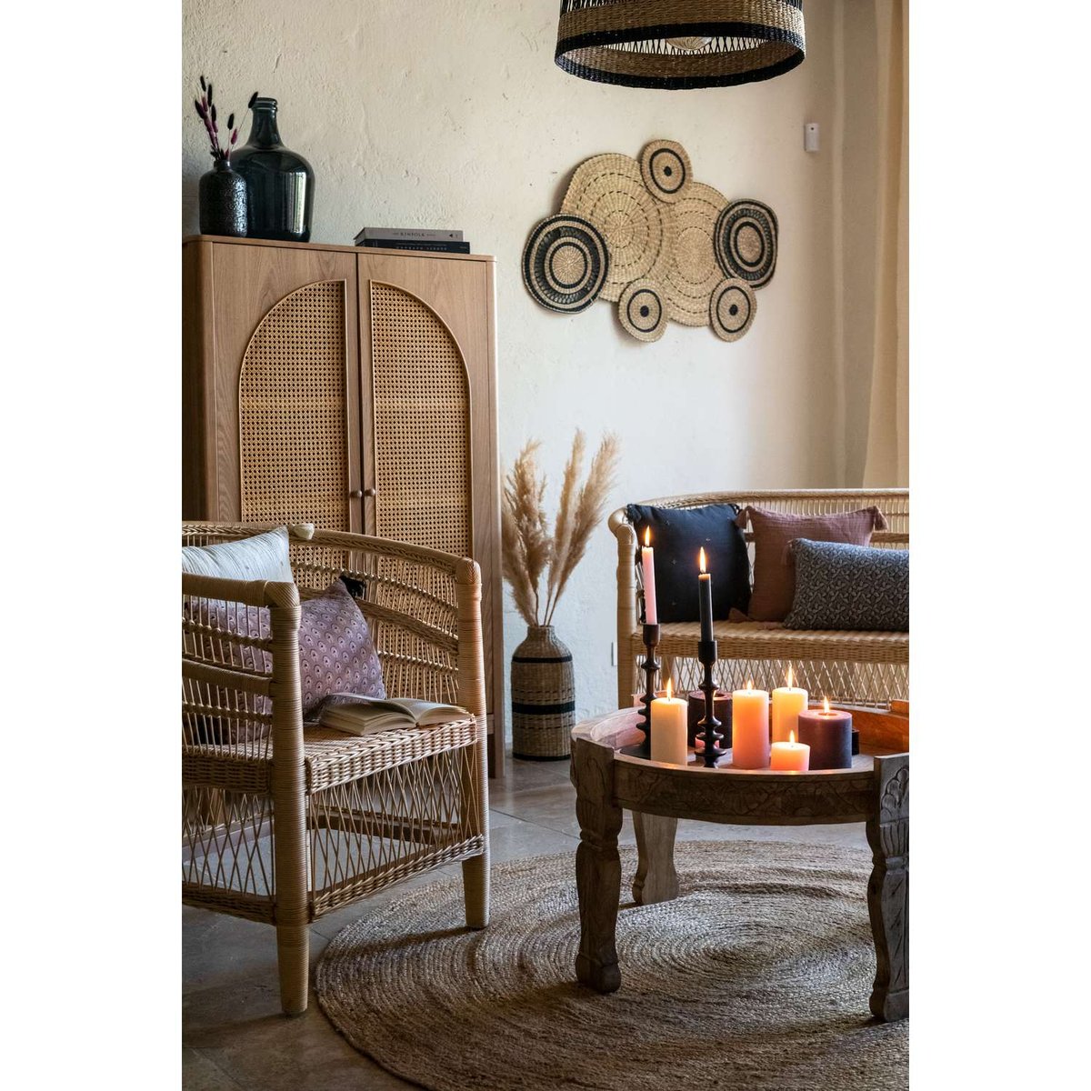 Armoire 2 portes en cannage TIRIA marron, ATMOSPHERA