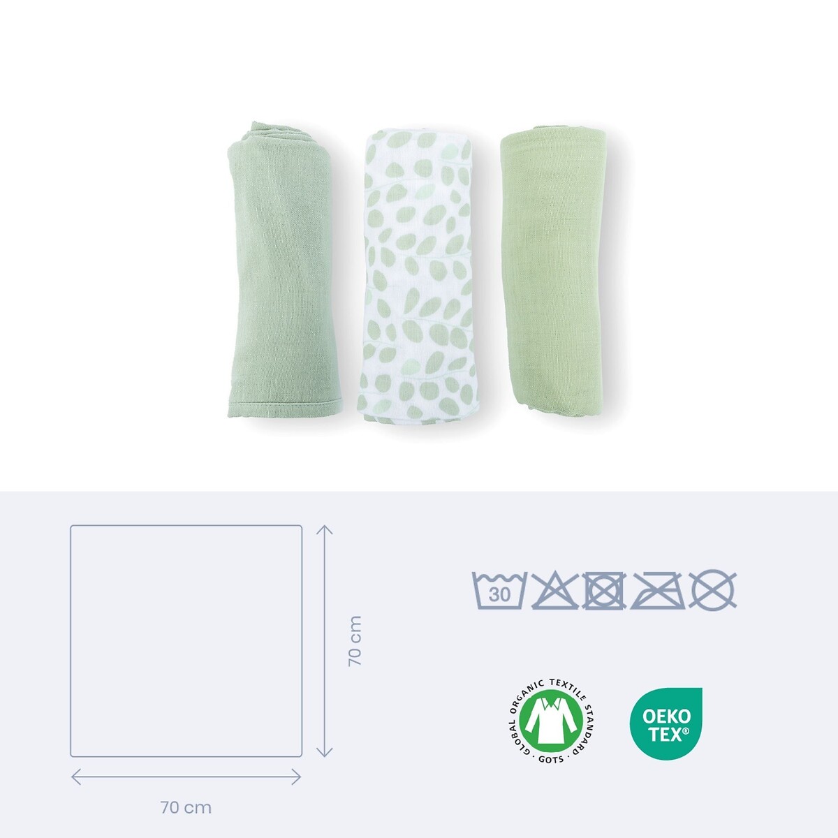 Lot de langes bébé en gaze de coton vert, BABYMOOV