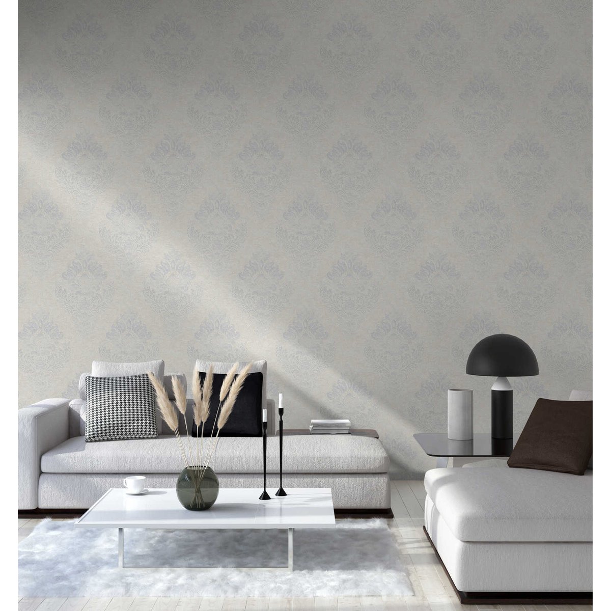 Papier peint baroque damassé gris perle, HOME MAISON