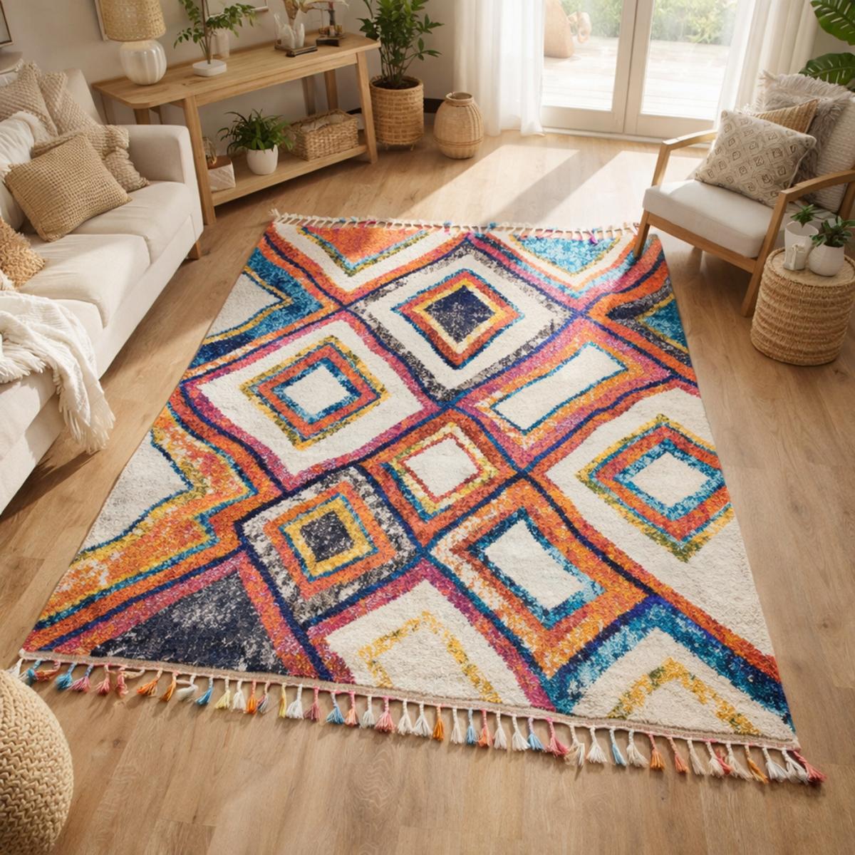 Tapis berbère tissé motif ethnic LYN5 OURIKA D violet, UN AMOUR DE TAPIS