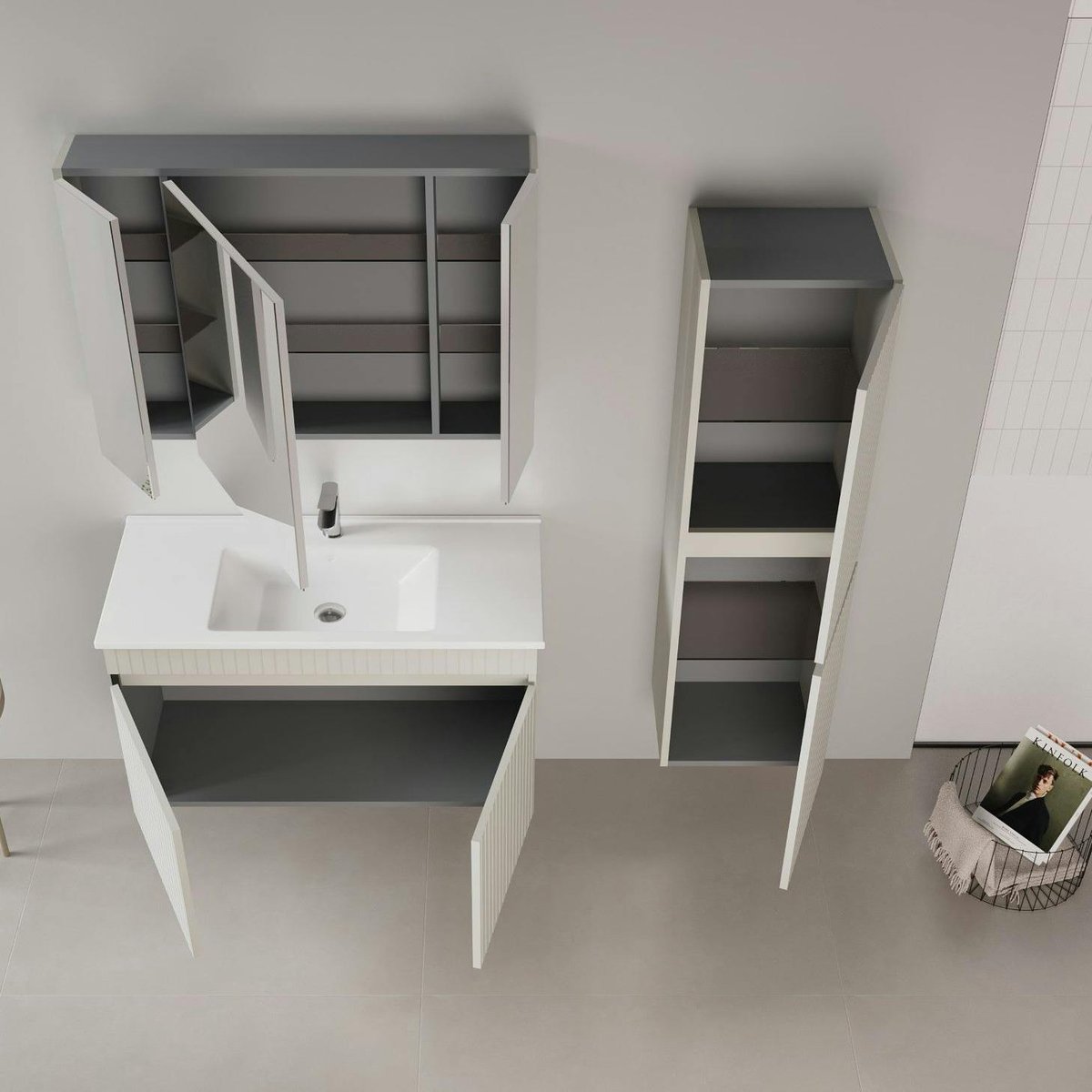 Meuble vasque mural 100 cm, 2 portes YARA cachemire, PIER IMPORT