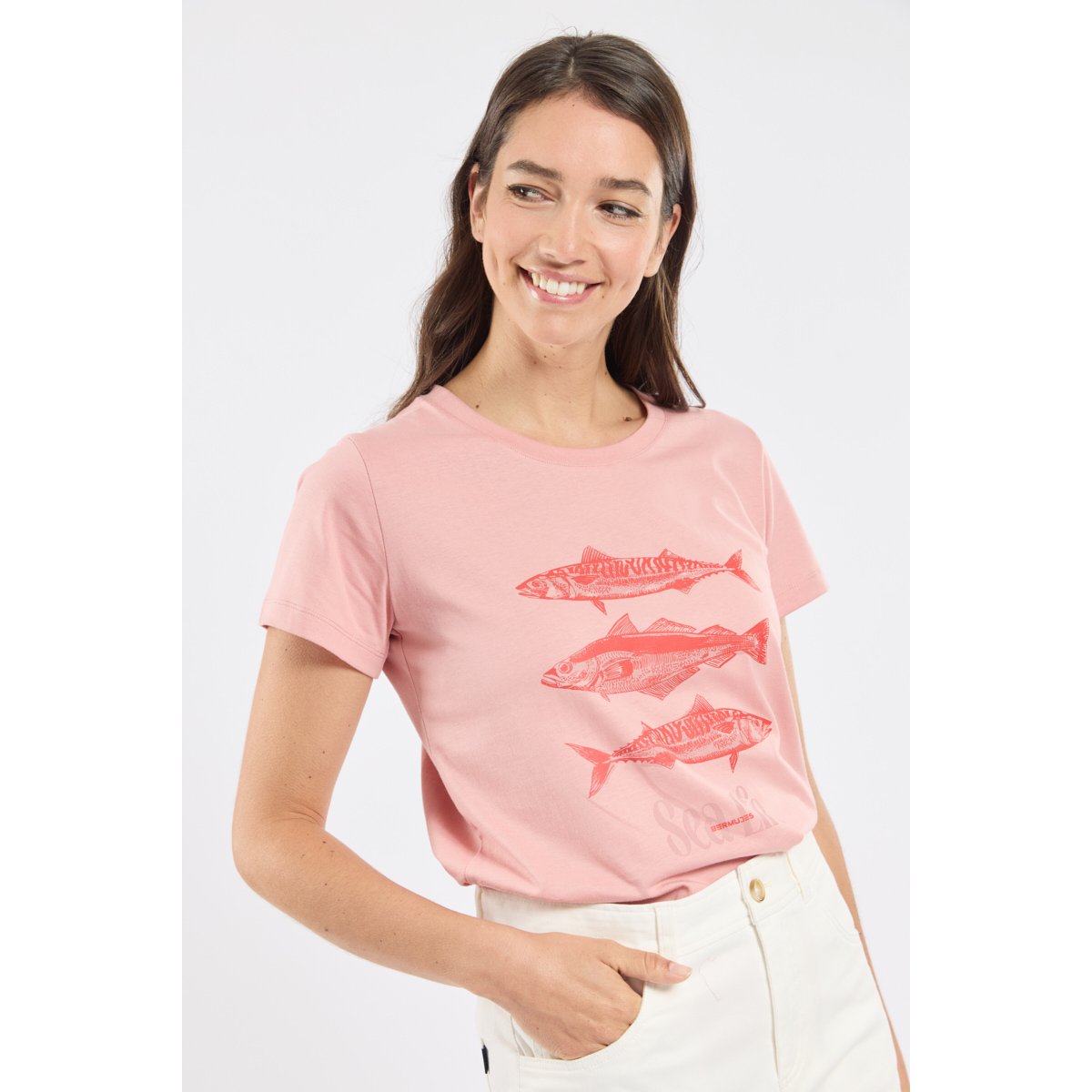 T-shirt sérigraphié en coton CYBAILLE pivoine, BERMUDES