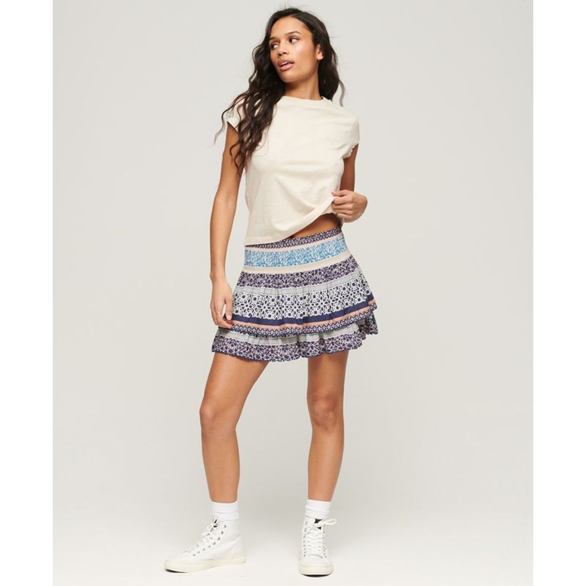 Mini-jupe à volants Vintage imprimé linéaire à motif géométrique, SUPERDRY