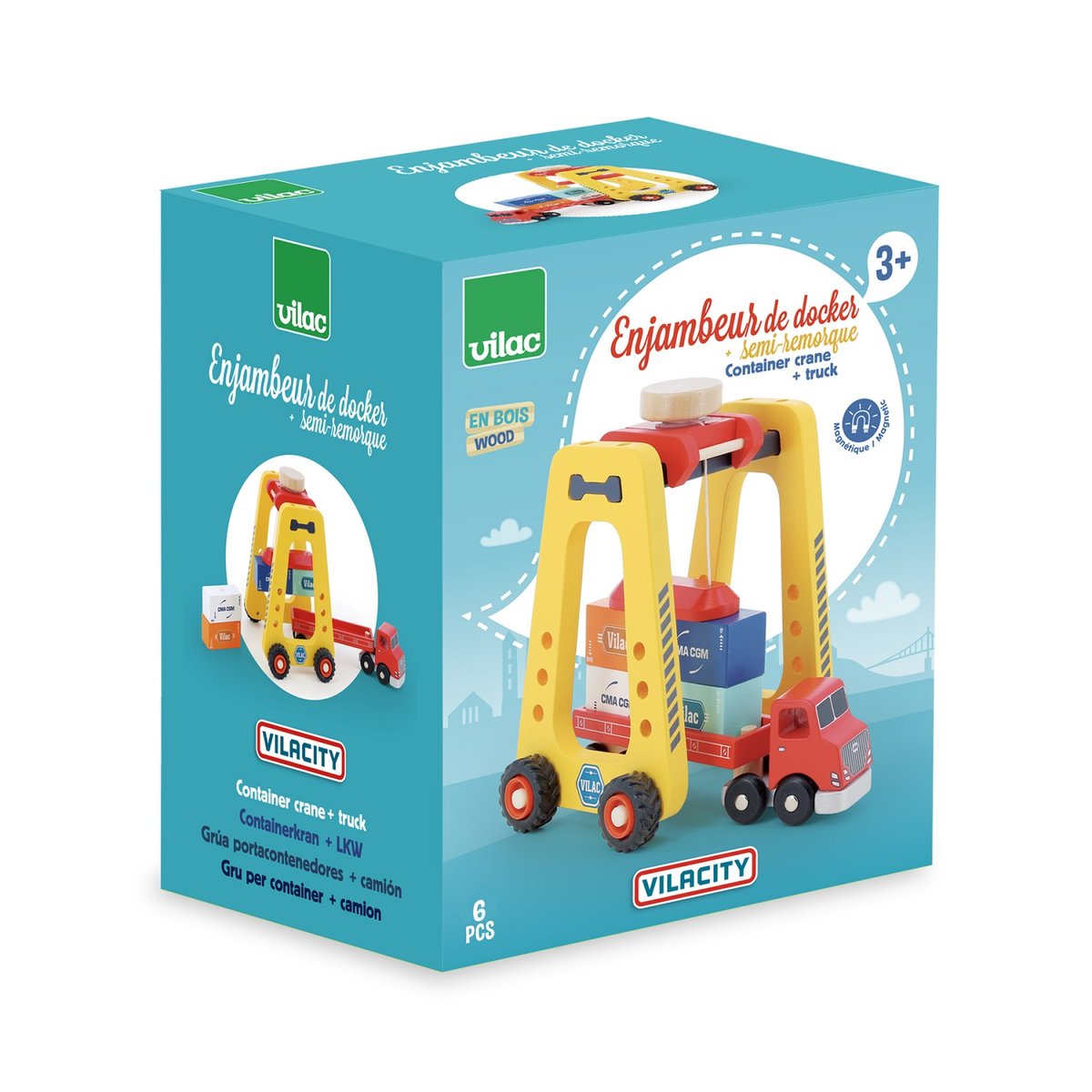 Enjambeur de docker et semi remorque jaune, VILAC
