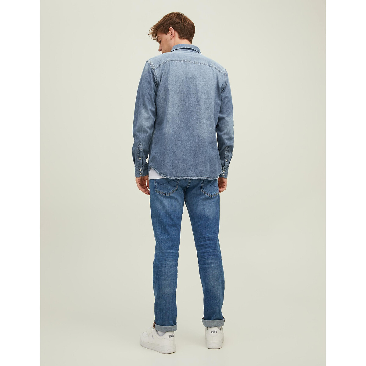 Camisa em ganga, slim azul-médio, JACK & JONES