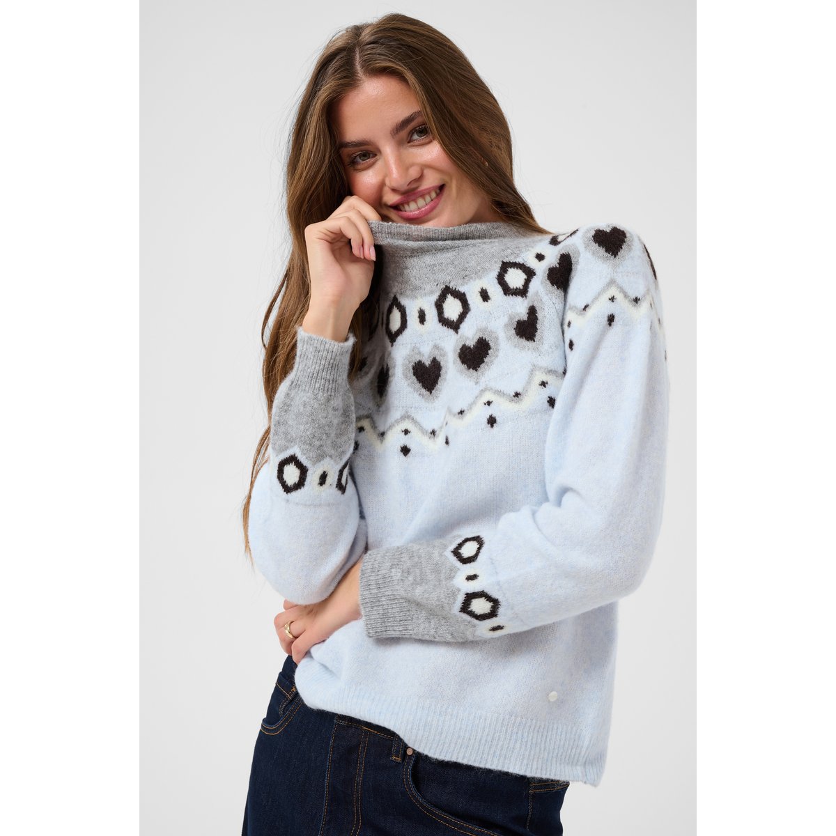 Pullover tricoté bleu plein air, CREAM