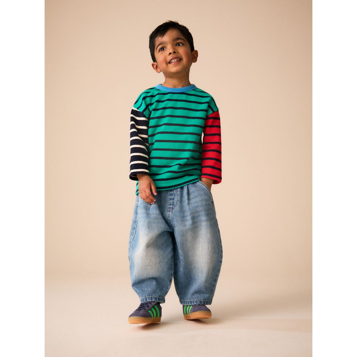 Jean large coupe tonneau teinte bleu moyen, NEXT