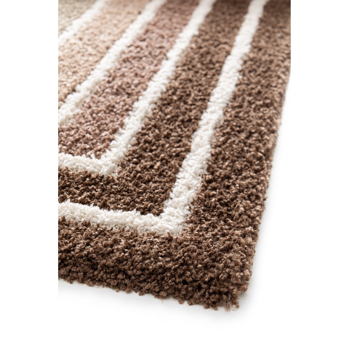 Tapis shaggy doux à motif géométrique MOKA MULTICADRES marron beige écru, THE DECO FACTORY