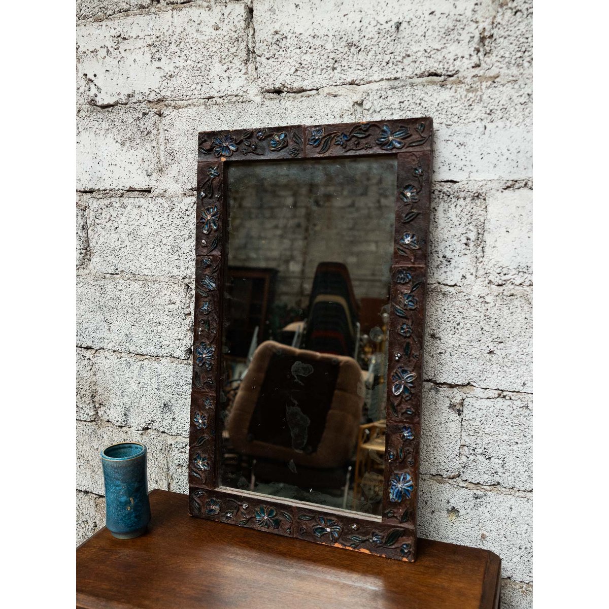 Miroir en céramique Georges N°1362 - Bon état gris, DEBONGOUT