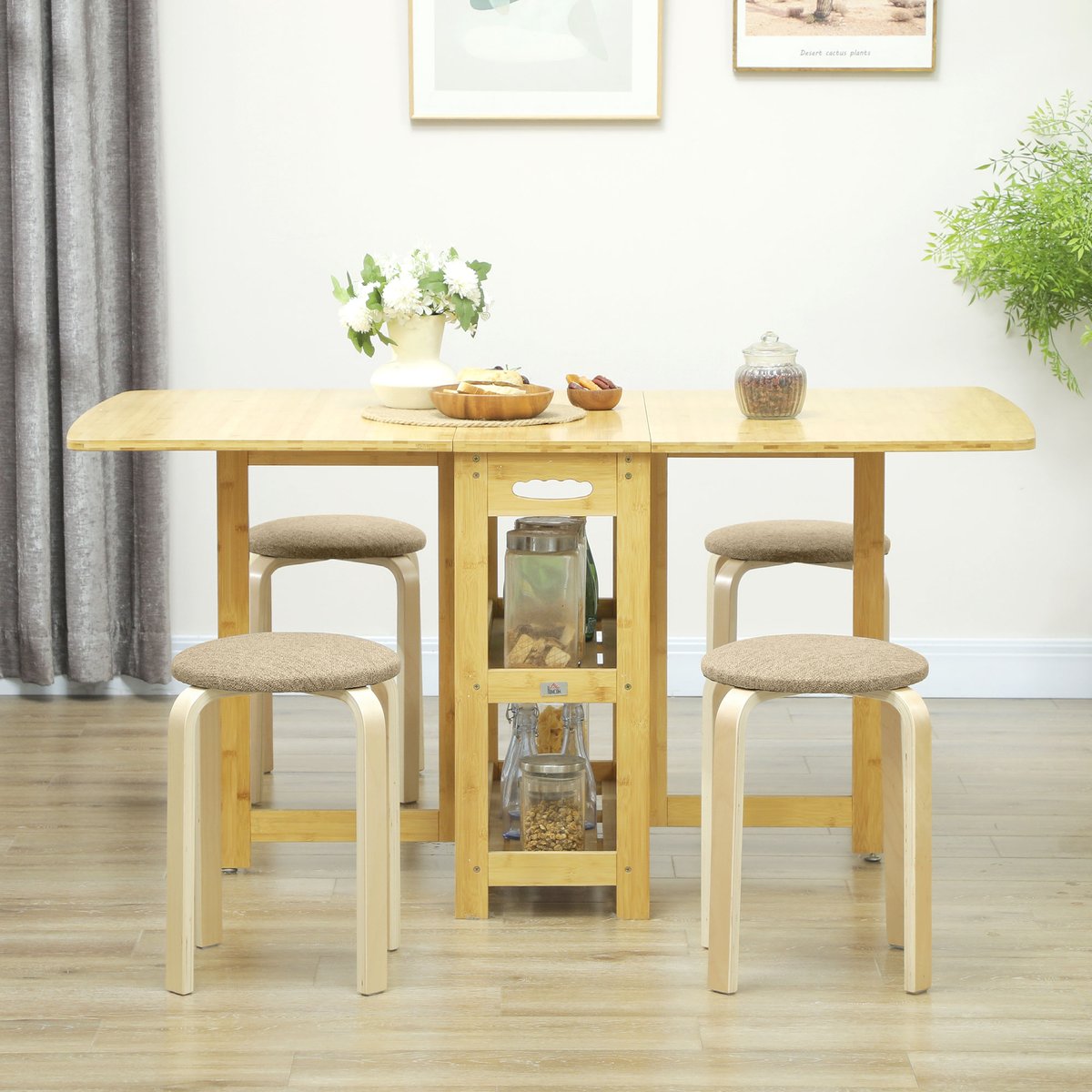 Tabouret Bois Kaki kaki, effet bois naturel, HOMCOM