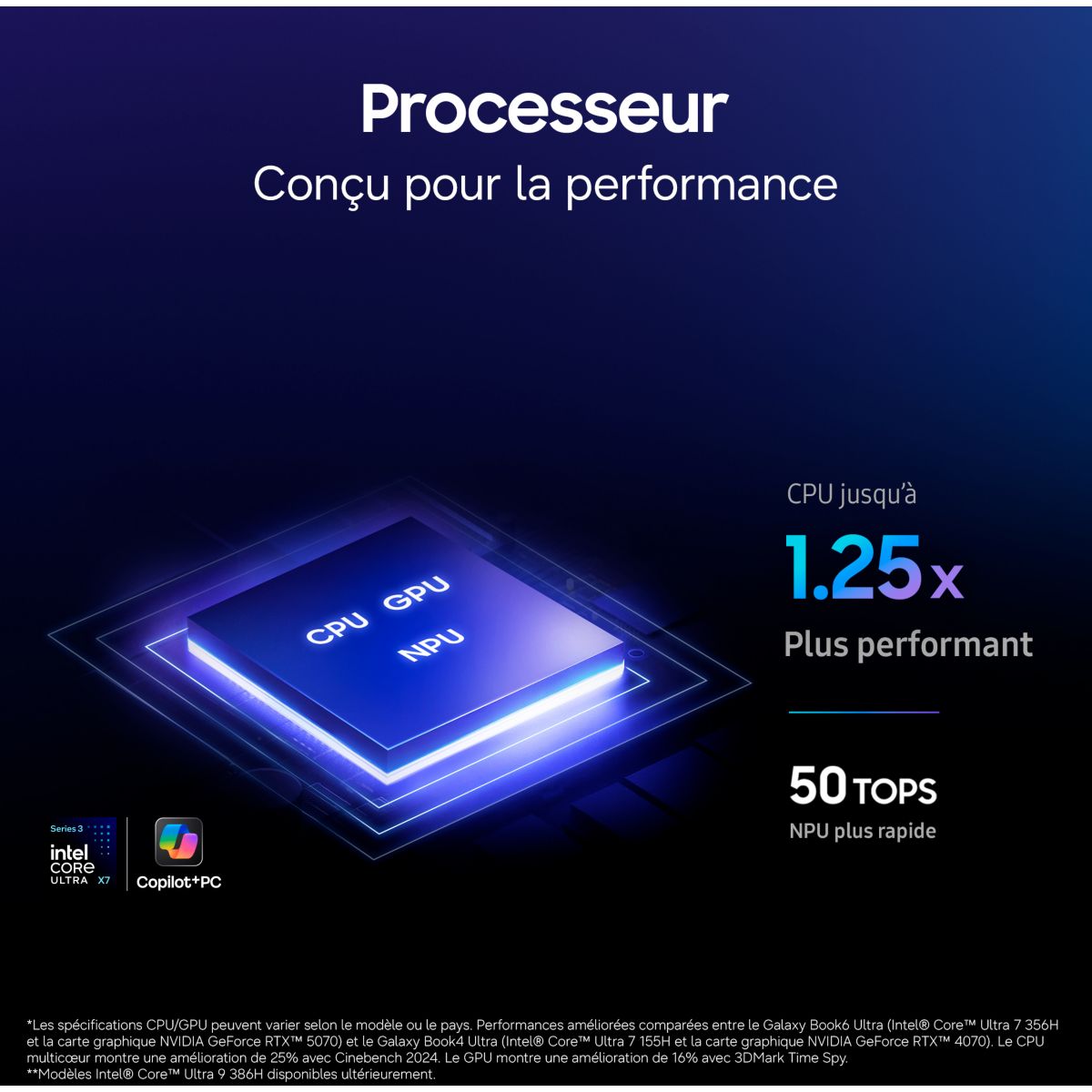 Ordinateur portable Galaxy Book 6 Ultra 16" Tactile AMOLED Intel Core Ultra X7 358H 32 Go RAM LPDDR5x SSD 1 To couleur unique, SAMSUNG