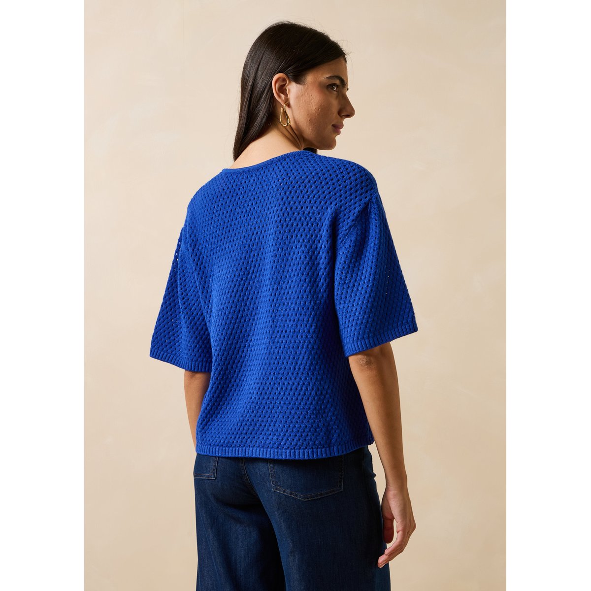 Gilet en maille manches courtes col rond bleu roi, LA FEE MARABOUTEE