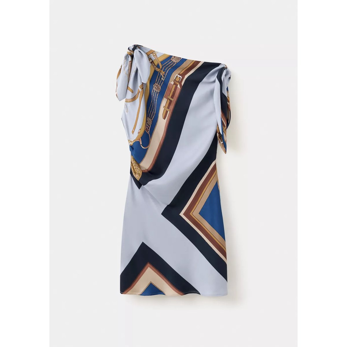 Robe asymétrique imprimée bleu ciel, MANGO