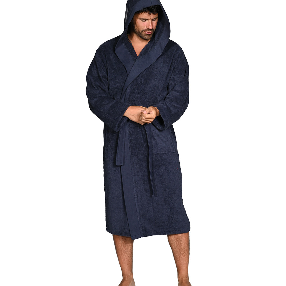 Peignoir mixte à capuche uni 420 g/m² BOXER bleu nuit, SENSEI MAISON