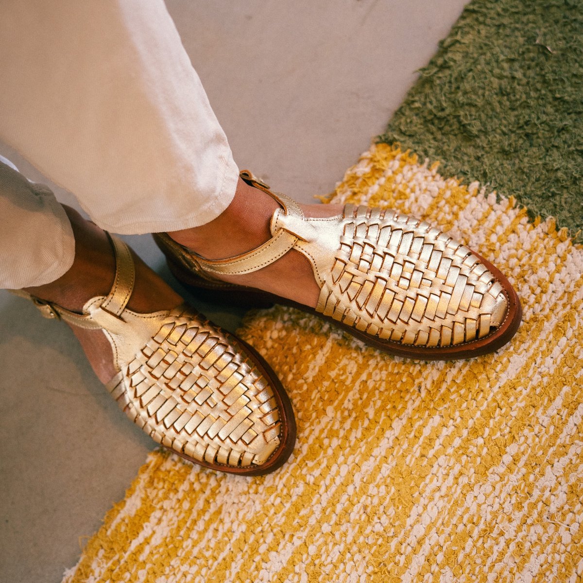 Sandale huarache en cuir tressé PEONIA champagne, MAPACHE