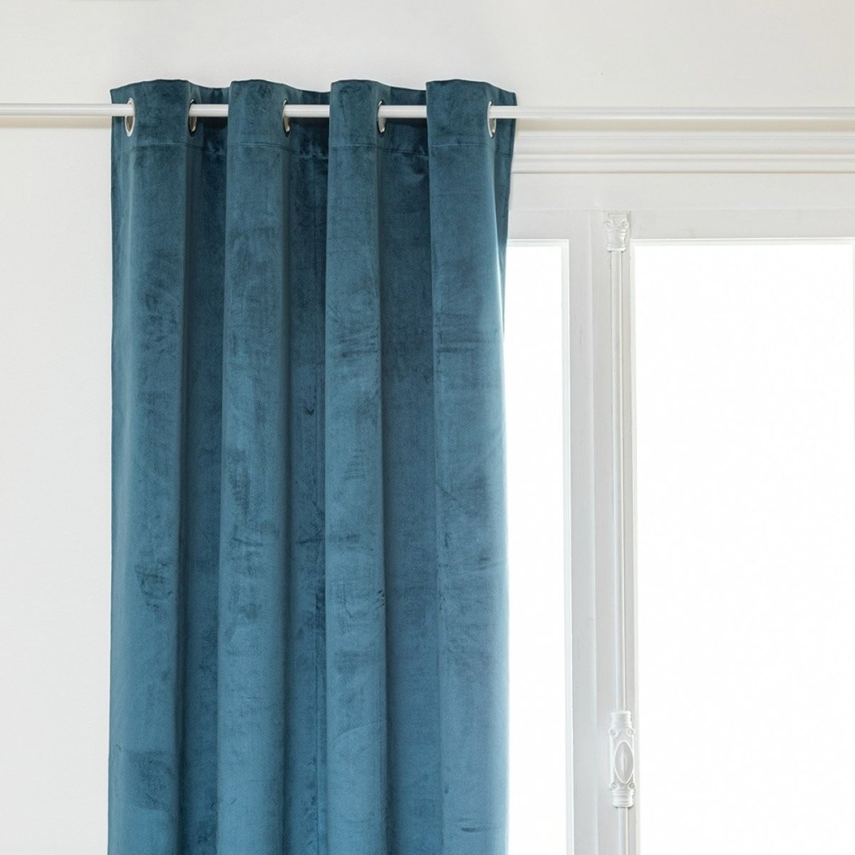 Rideau Occultant à œillets 140x260 Velours Théa Bleu égéen bleu égéen, ATMOSPHERA