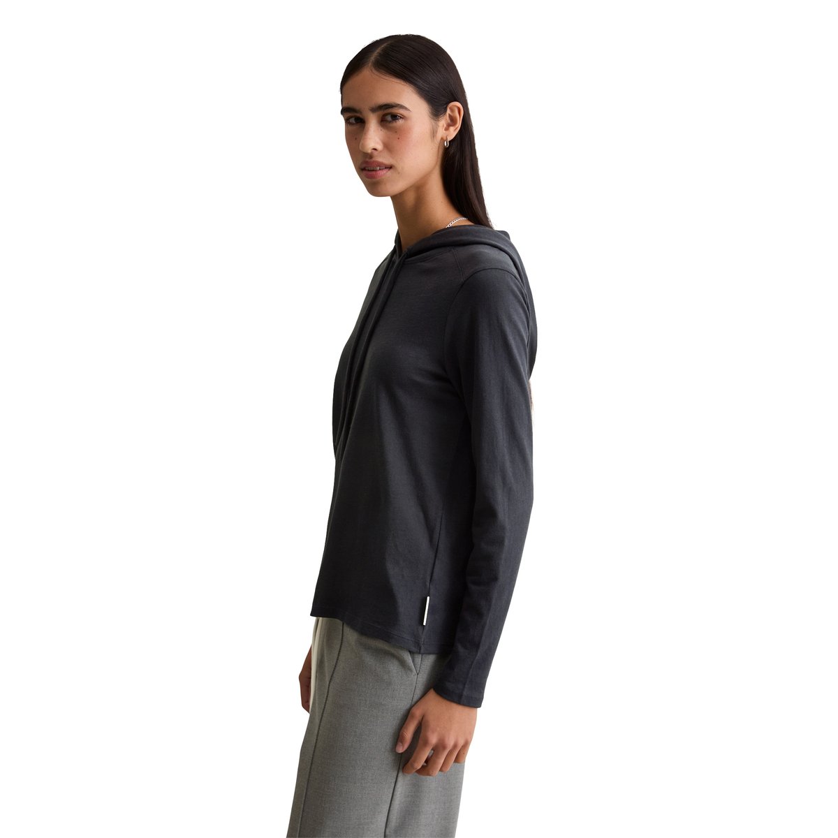Longsleeve à capuche relaxed en single jersey doux bleu foncé, MARC O’POLO DENIM
