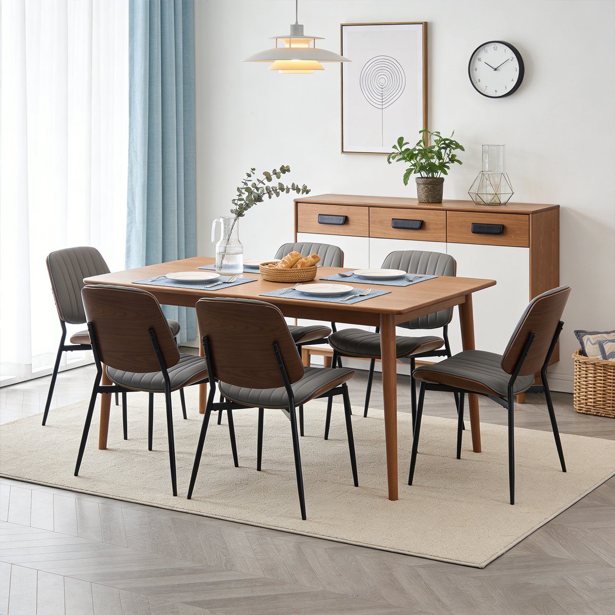 Lot de 6 chaises de salle à manger avec dossier bois courbé, FORDY gris, MEUBLES COSY