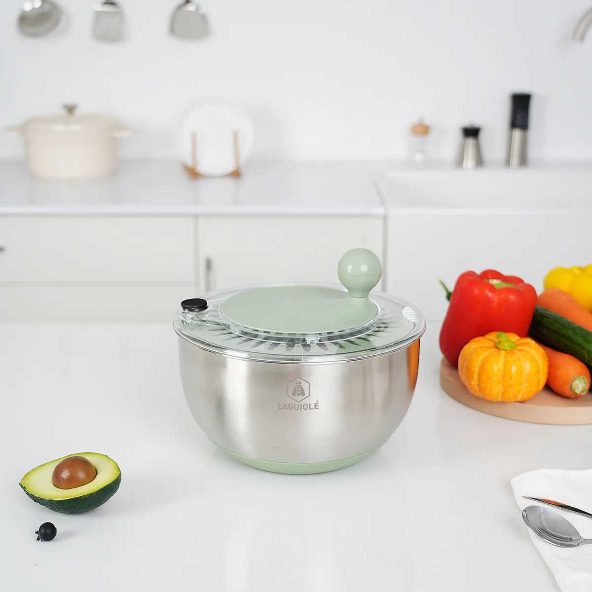 Essoreuse à salade 2-en-1 - Printemps vert, LAGUIOLE CUISSON