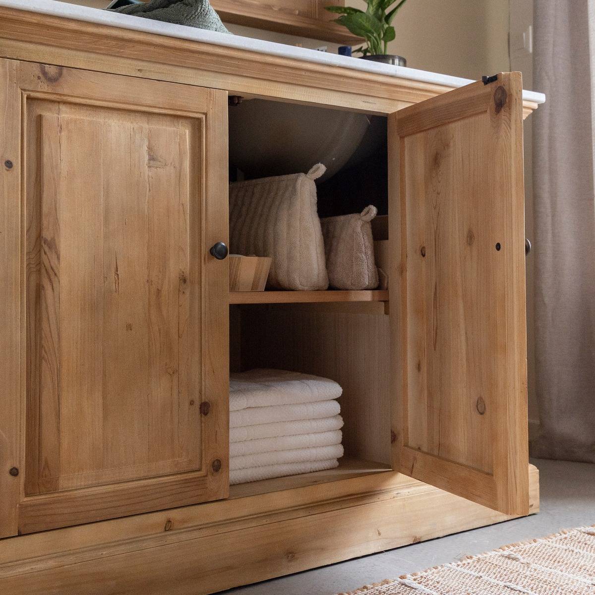 Meuble sous vasque en bois recyclé ESKEL bois clair, MADE IN MEUBLES 
