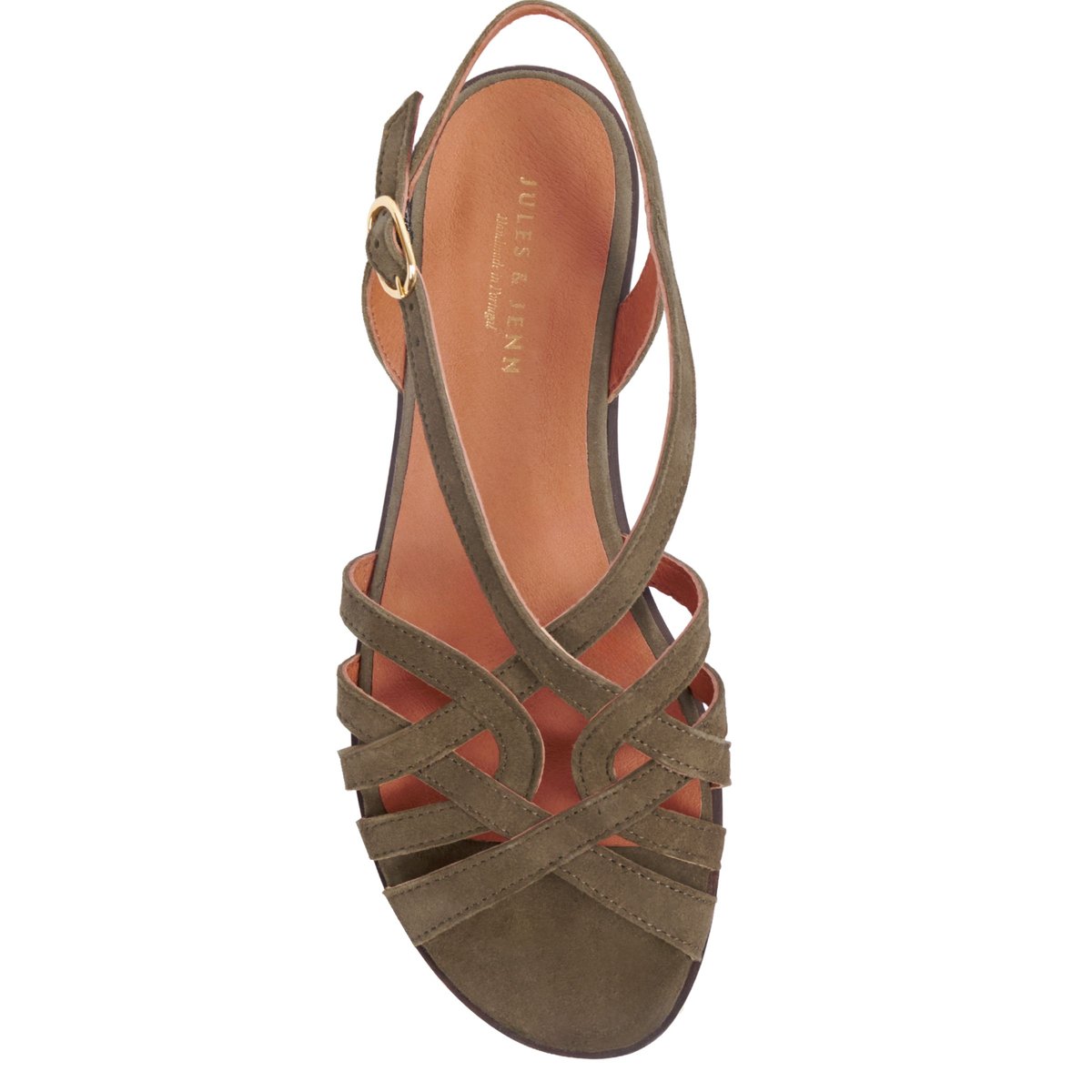 Sandales plates brides cuir daim kaki, JULES & JENN