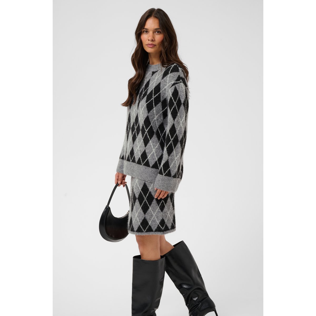 Pullover tricoté noir gris blanc black/gm/white argyle, KAFFE