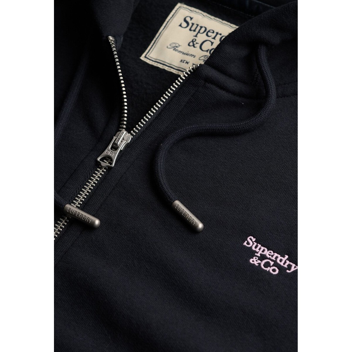 Kapuzen-Sweatjacke mit Reissverschluss und gesticktem Signature-Logo marine, SUPERDRY