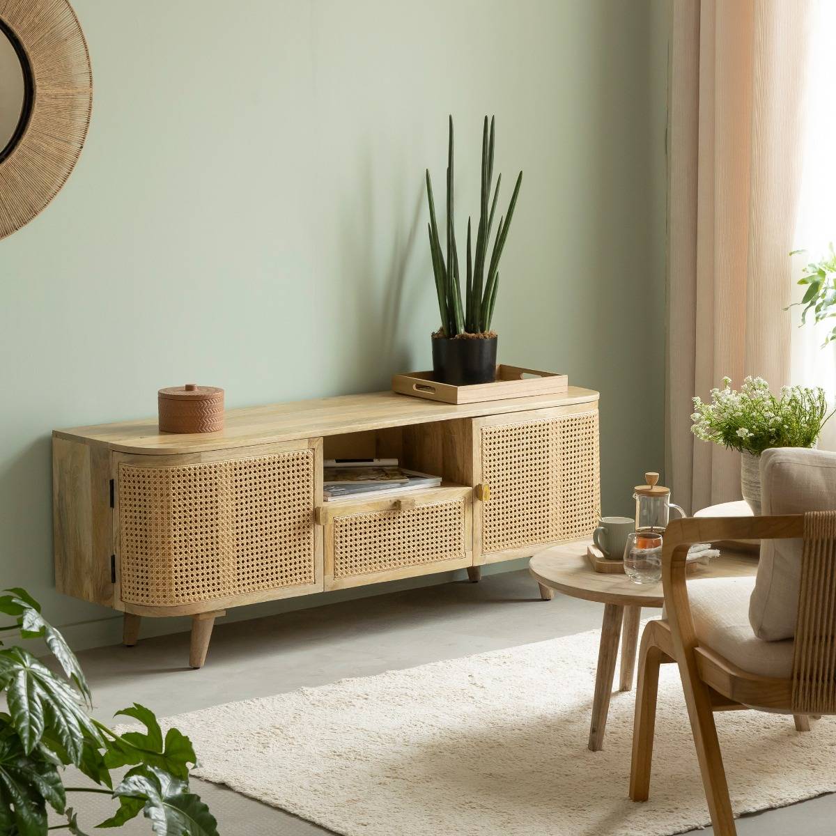 Meuble TV en bois de manguier PALMA bois clair, MADE IN MEUBLES