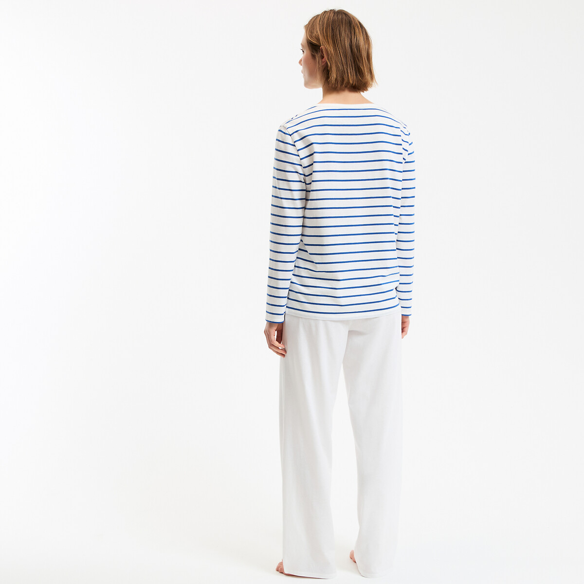 Pyjama en jersey de coton rayé bleu clair, ANNE WEYBURN