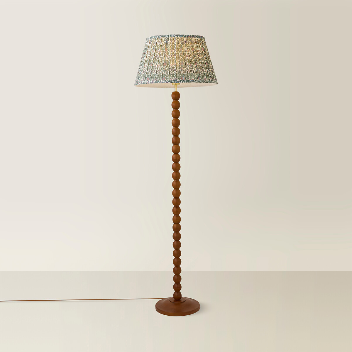 Bobbie Walnut Bobbin Floor Lamp with Floral Pleated Shade green, SO'HOME