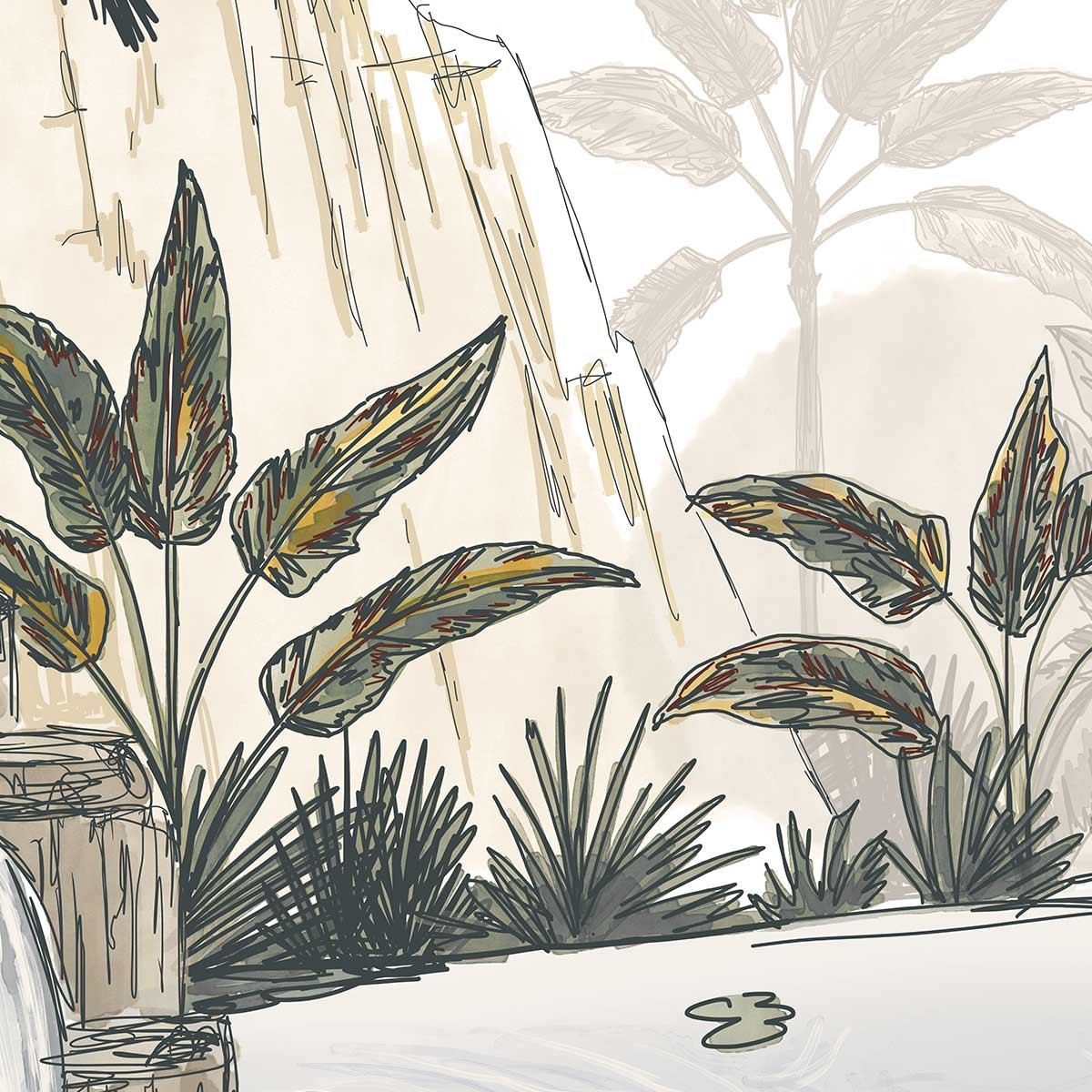 Papier peint panoramique Cascade tropicale intissé, HEXOA