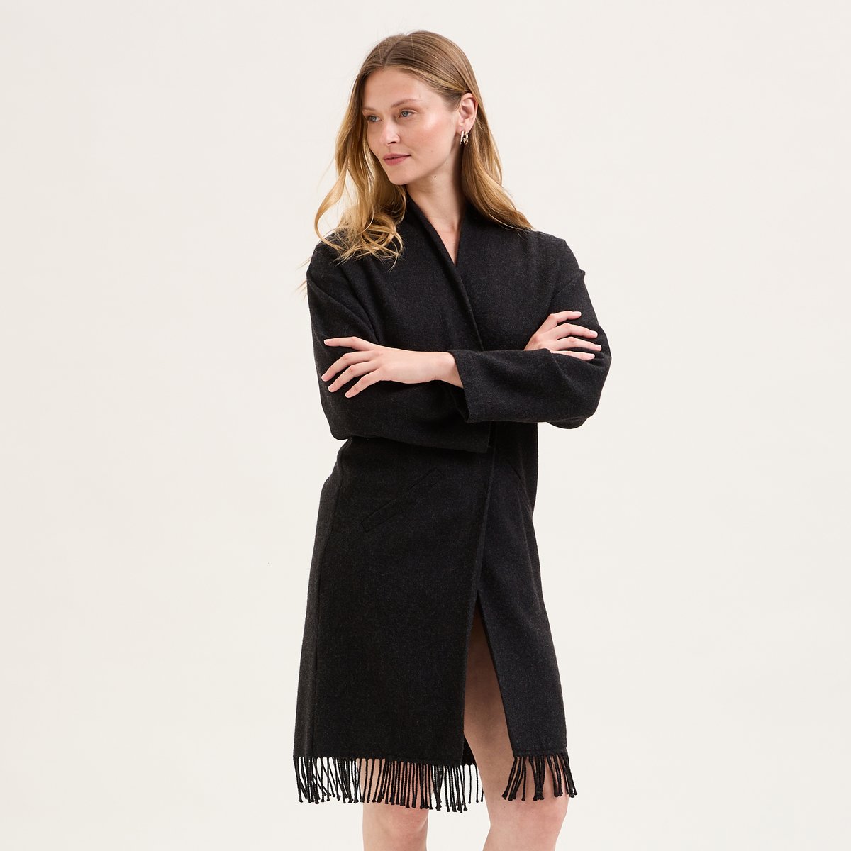 Poncho long  en laine LAURENCE charcoal, LAURENCE TAVERNIER