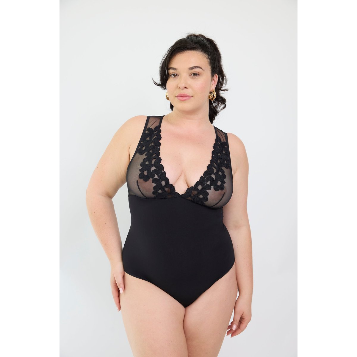 Body sans armatures en guipure MIDNIGHT FEVER noir, MAISON LEJABY