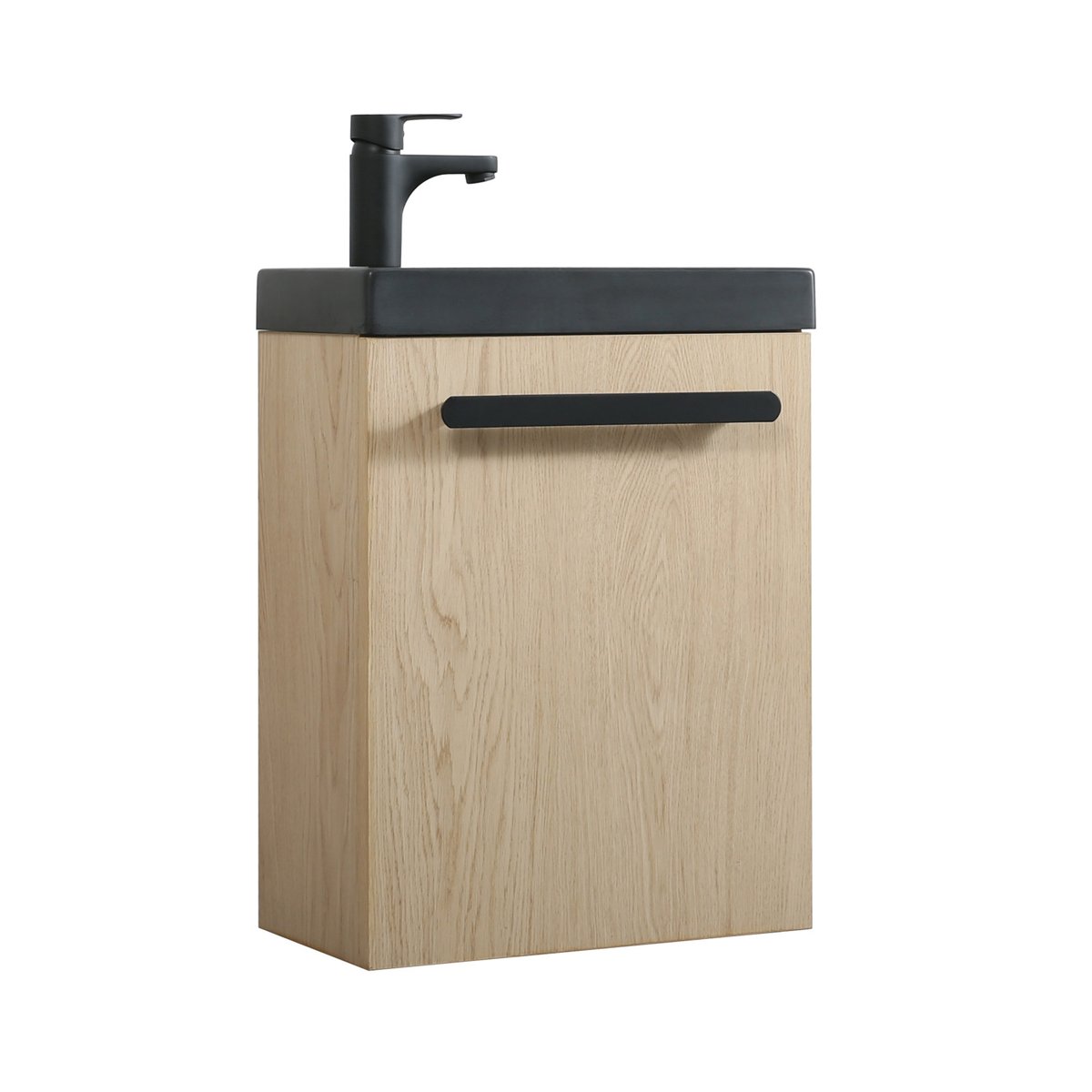 Meuble lave-mains suspendu avec poignée porte serviette NEVADA décor chêne (vasque noire), MOB IN