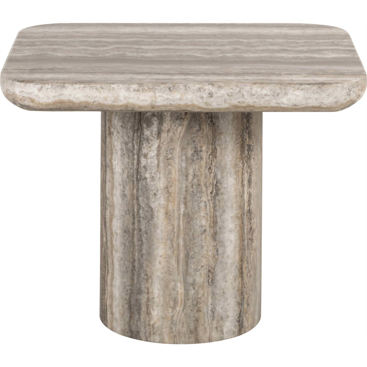 Table d'appoint carrée travertin, DENIZLY gris effet travertin naturel, RECOLLECTION