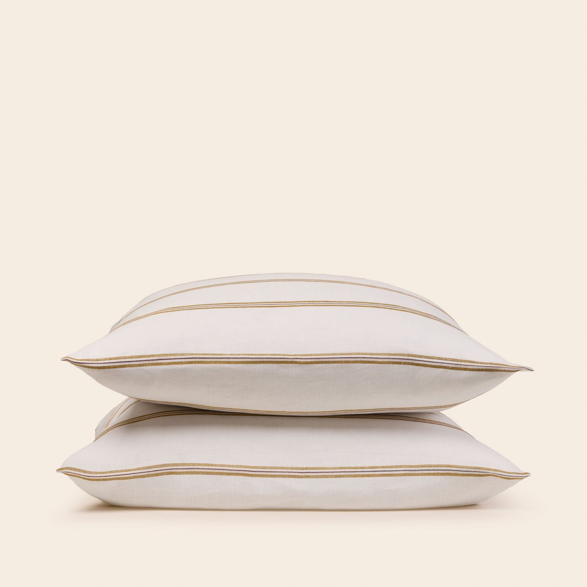 Lot De 2 Taies D'Oreiller en Jacquard rayé UGOLIN blanc rayé moutarde, MADURA