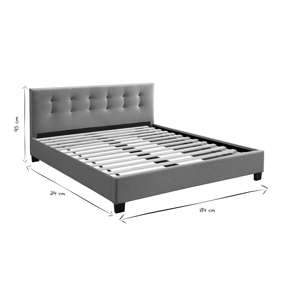 Lit 2 places 180x200 cm en tissu gris capitonné MARQUISE gris, MILIBOO