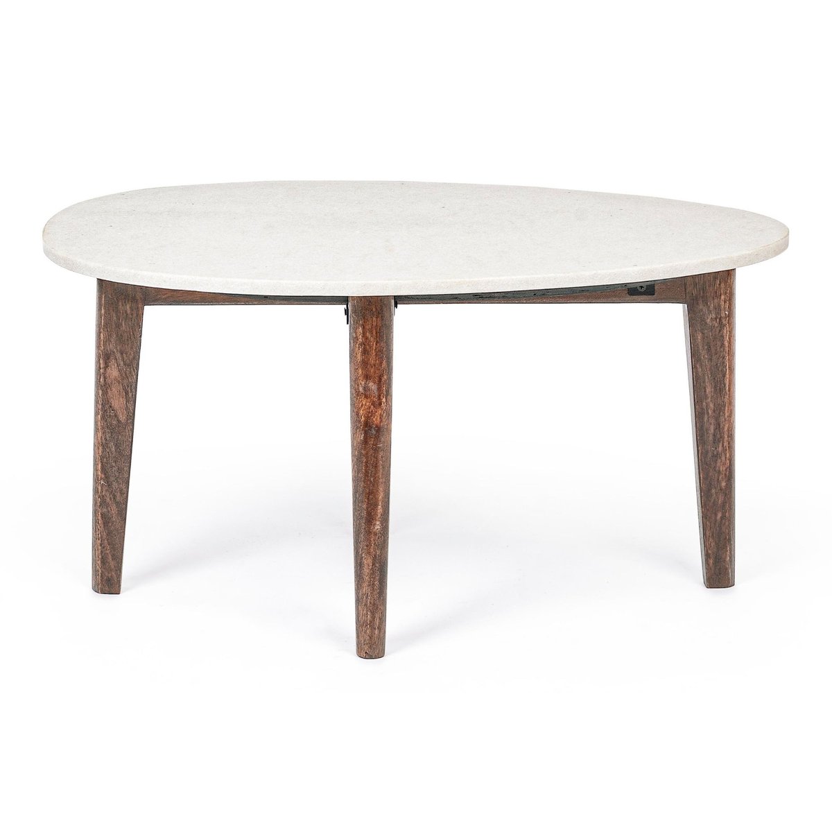 Table basse ovale vintage en manguier et marbre blanc L70 - BLANY blanc, HELLIN, DEPUIS 1862