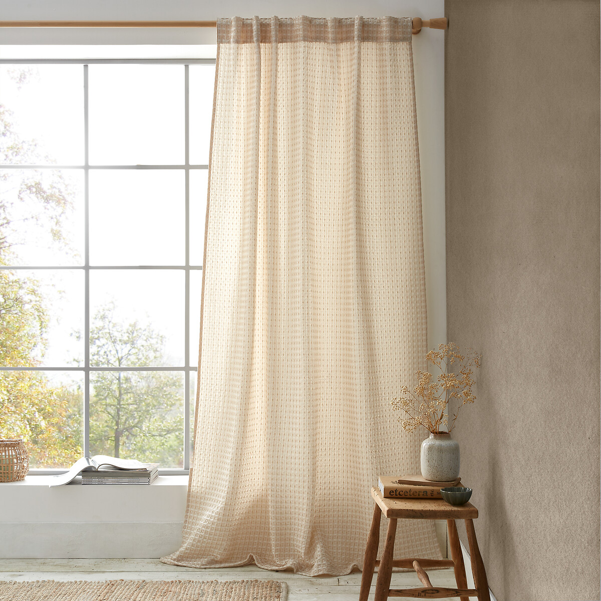 Muscat Waffle Slot Top Voile Curtain Panel natural, PINEAPPLE ELEPHANT