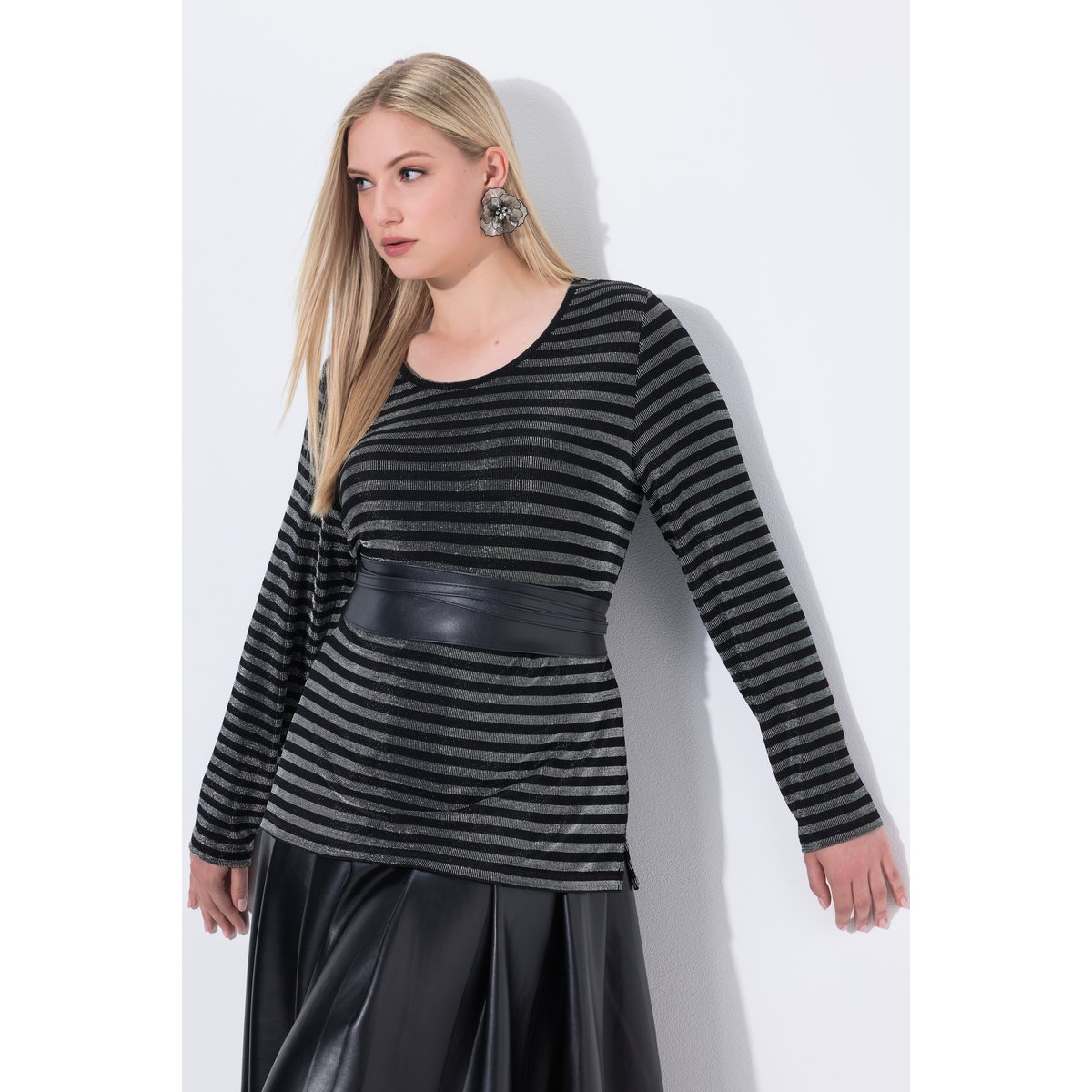 T-shirt à bande scintillante Classic noir, ULLA POPKEN