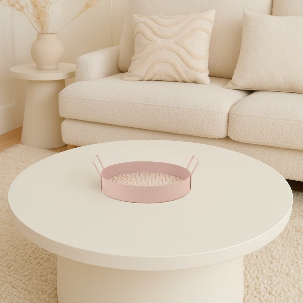 Plateau rond à motifs avec poignées 30cm rose, ORNAMI