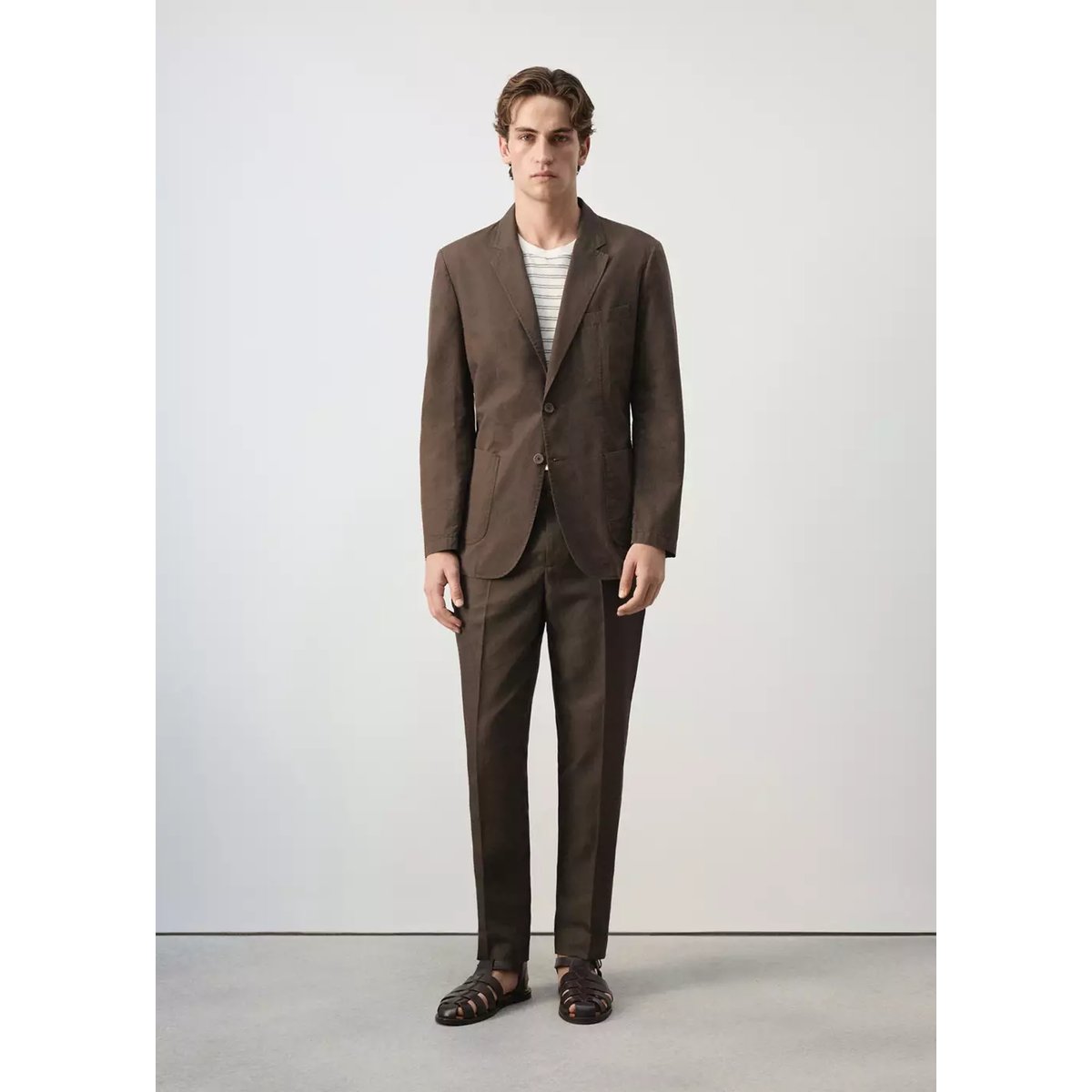 Veste slim fit mélange de coton et lyocell marron, MANGO MAN