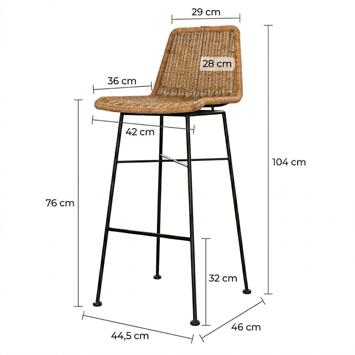 Lot de 2 chaises de bar 76 cm en résine - MANDYA naturel, MAISON PAVANE