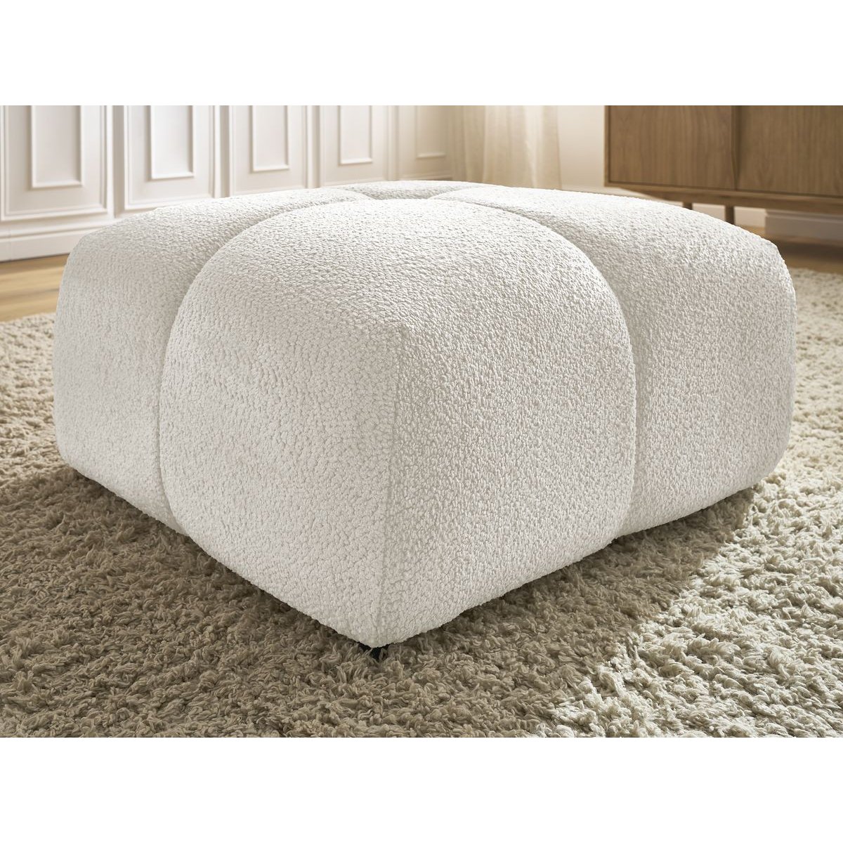 Pouf tissu texturé, CRISTINA blanc, BOBOCHIC