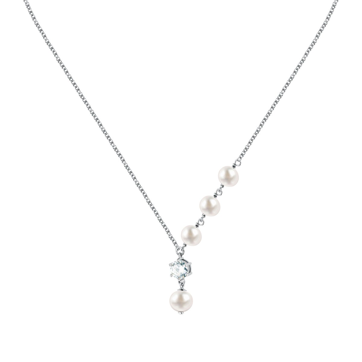 Colliers en Zircon/zircons Cubiques/perle/argent 925/1000 Recyclé et Zircon argent, MORELLATO