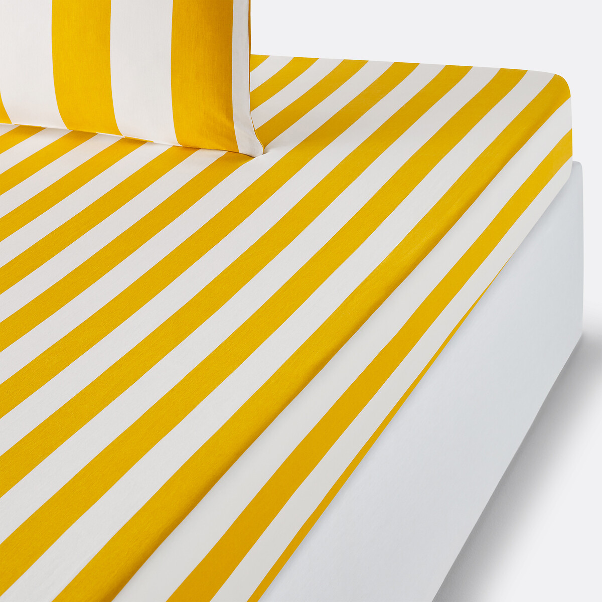 Drap-housse coton bonnet 25 cm, HENDAYE JAUNE rayé jaune, LA REDOUTE INTERIEURS