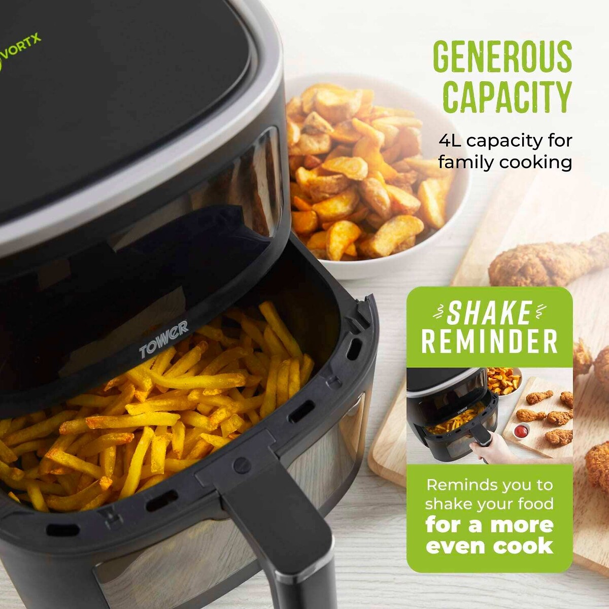 Vortx Vizion 4L Air Fryer - T17174 black, TOWER