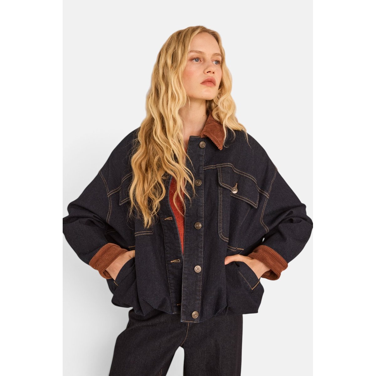 Blouson denim et velours en coton mélangé BOB rinse, Maison 123