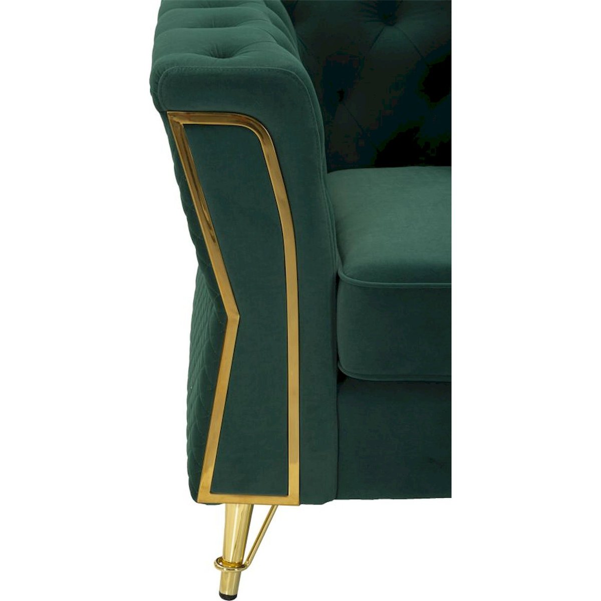 Fauteuil capitonné pieds en métal avec coussin vert et doré, RECOLLECTION