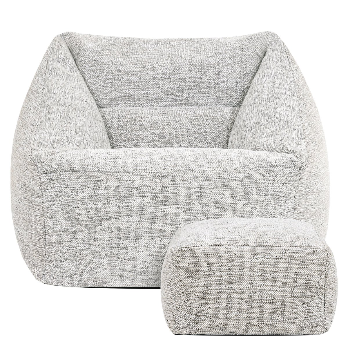 Pouf fauteuil salon et son repose-pied carré en tissu tissé Oeko-Tex® - NATALIA naturel beige, ICON